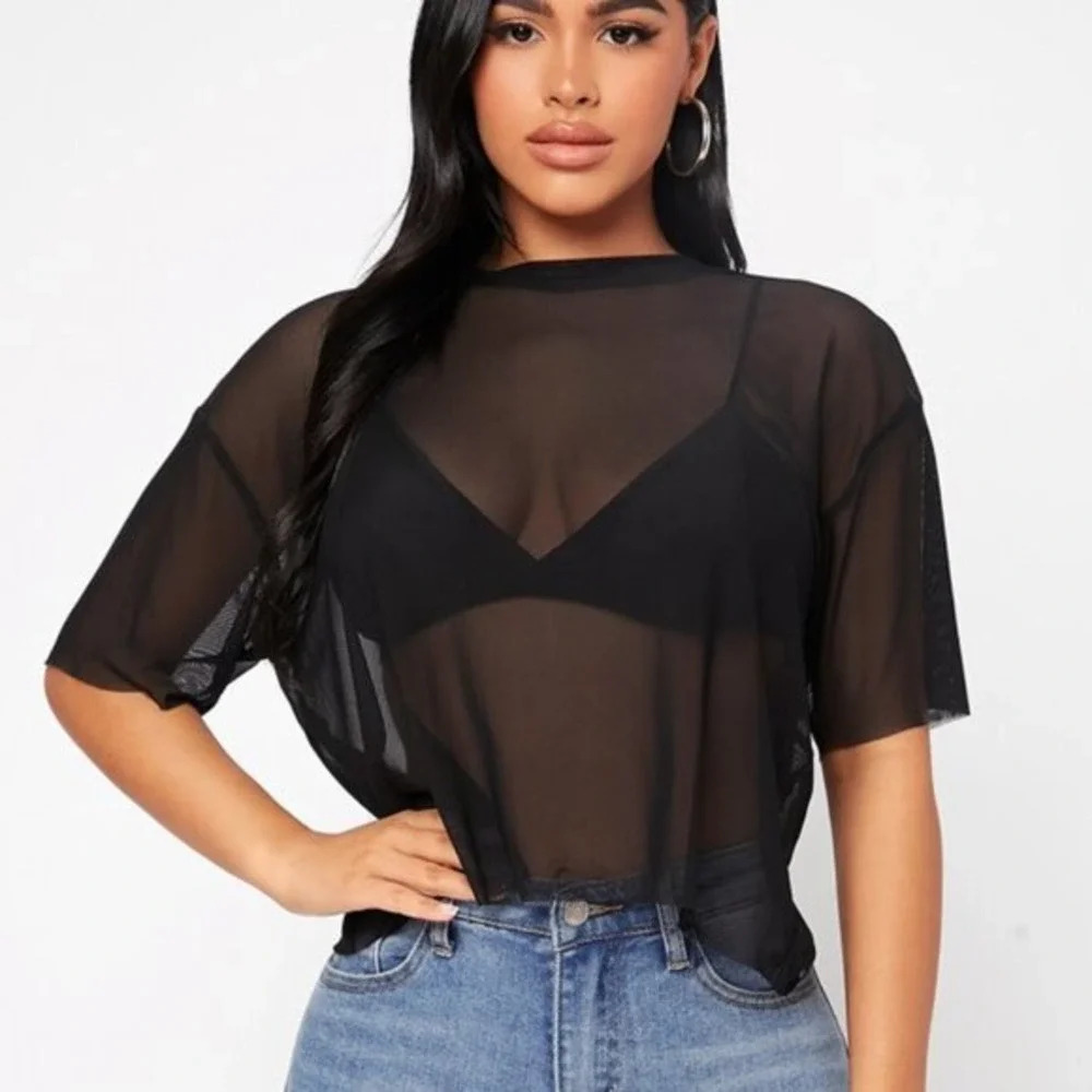 Forever 21 Oversized Drop Shoulder Sheer‎ Mesh Top Size Small
